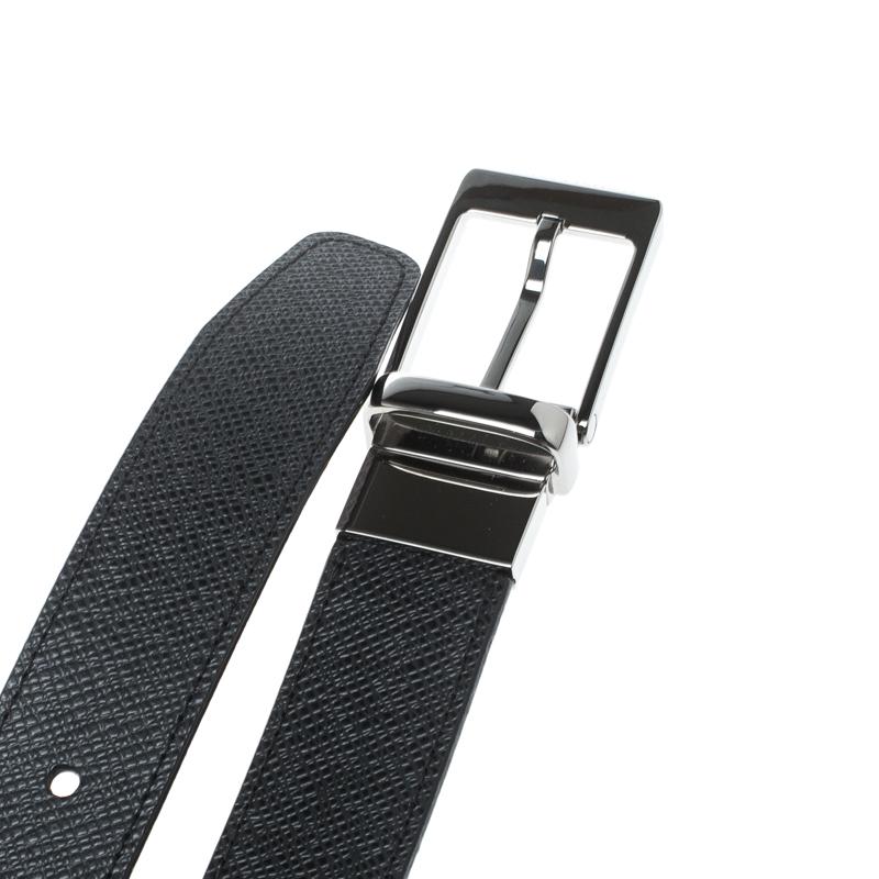 Men's Louis Vuitton Black/Grey Taiga Leather Slender Reversible Belt 95cm