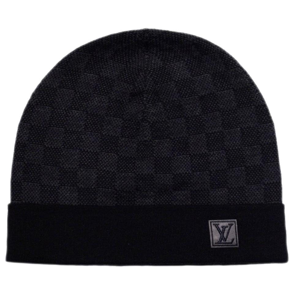 Louis Vuitton Black/Grey Wool Petit Damier Beanie Hat at 1stDibs