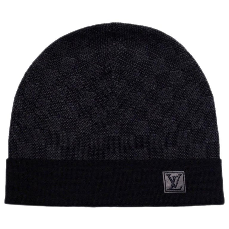 Louis Vuitton Black/Grey Wool Petit Damier Beanie Hat at 1stDibs | lv