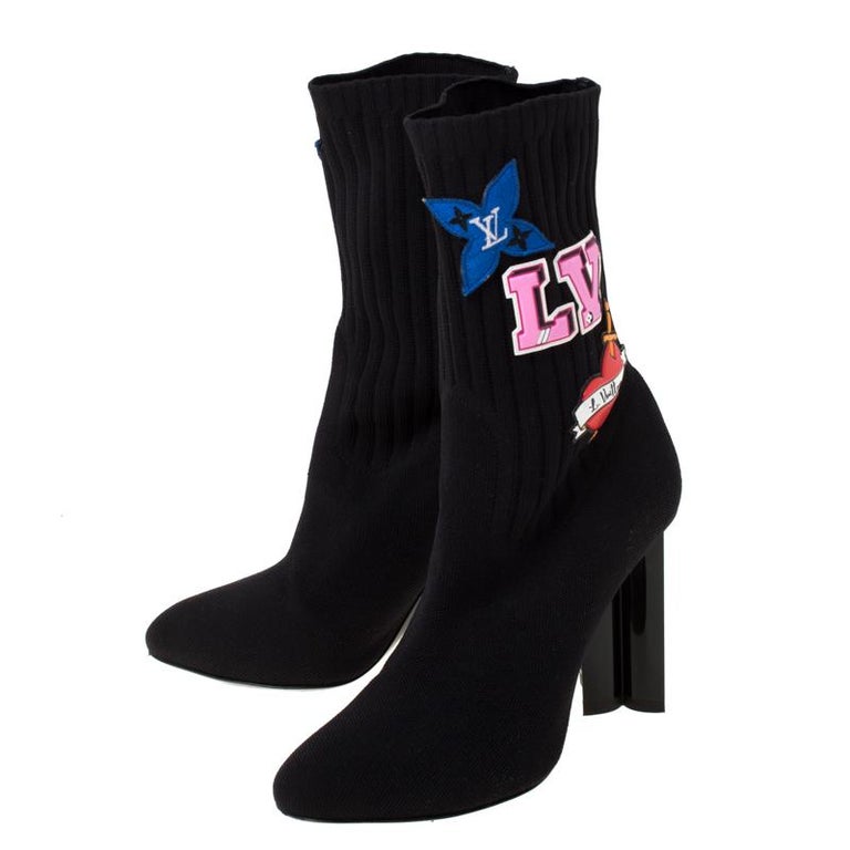 Louis Vuitton Black Heart Sock Ankle Boots Size 37.5 For Sale at 1stdibs