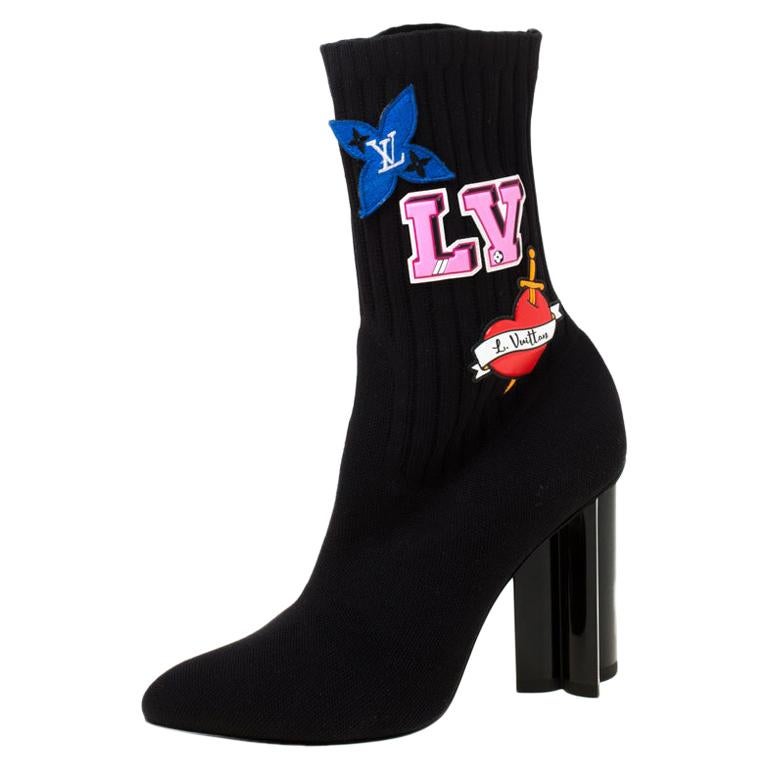 Louis Vuitton Black Heart Sock Ankle Boots Size 37.5 For Sale at 1stdibs