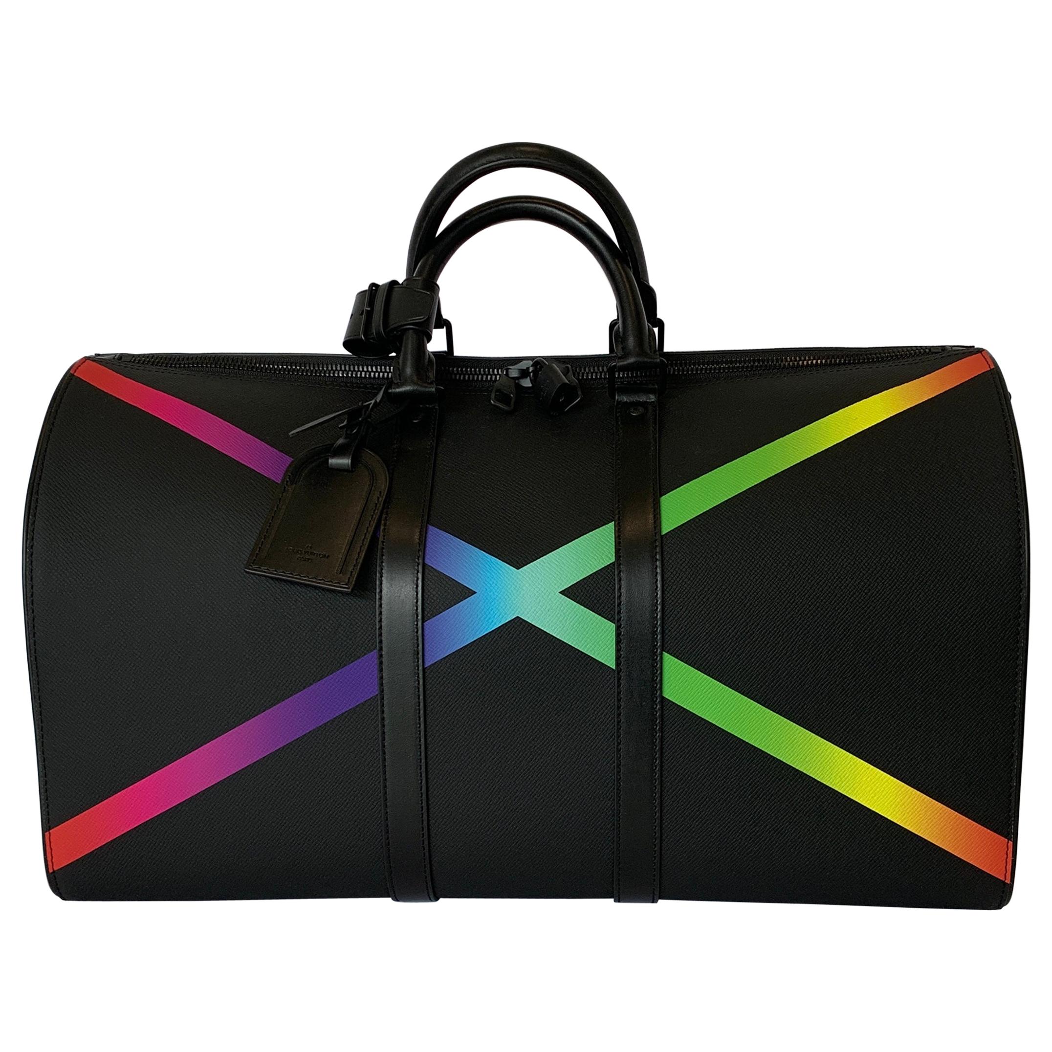 Louis Vuitton Black KEEPALL BANDOULIÈRE 50 Taiga Rainbow at