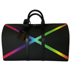 Louis Vuitton Virgil Abloh Rainbow x and Black Taiga Keepall 50 Bandoulière Black Hardware, 2019 (Like New), Handbag