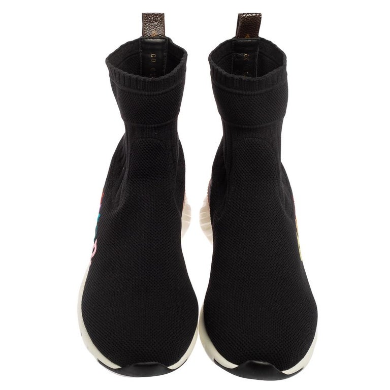 Louis Vuitton Black Knit Fabric Sock Run Hight Top Sneakers Size