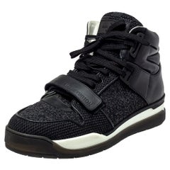 Louis Vuitton Black Knit Fabric And Leather High Top Sneakers Size 41.5