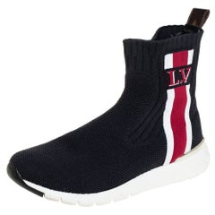 Louis Vuitton Black Knit Fabric High Top Sneakers Size 36