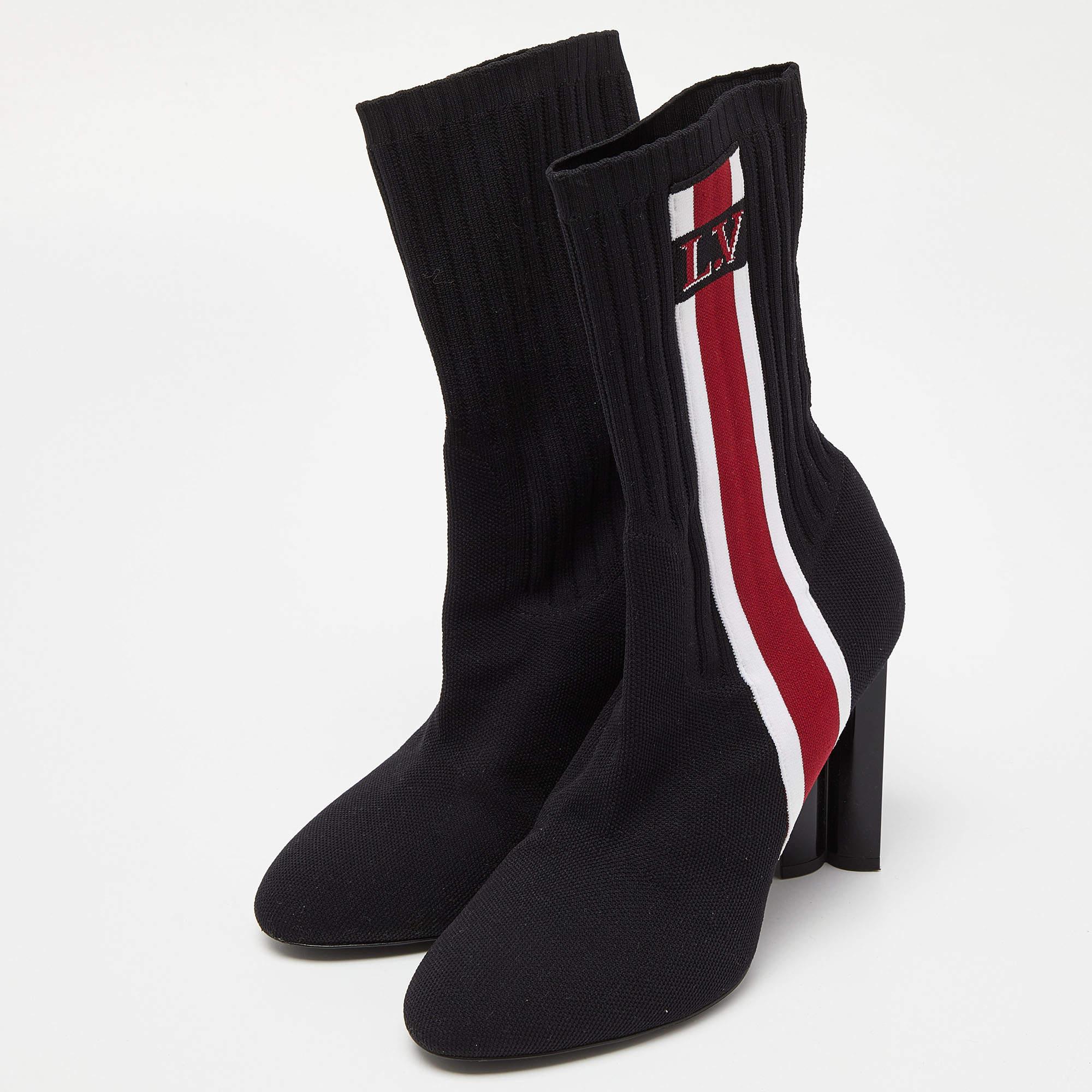 Louis Vuitton Black Knit Fabric LV Sock Ankle Boots Size 39 For Sale 4