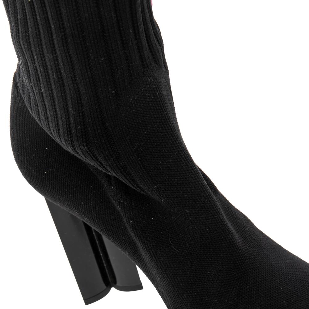 Women's Louis Vuitton Black Knit Fabric Silhouette Ankle Boots Size 38.5