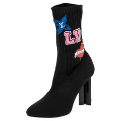 Louis Vuitton Black Knit Fabric Silhouette Ankle Boots Size 38.5
