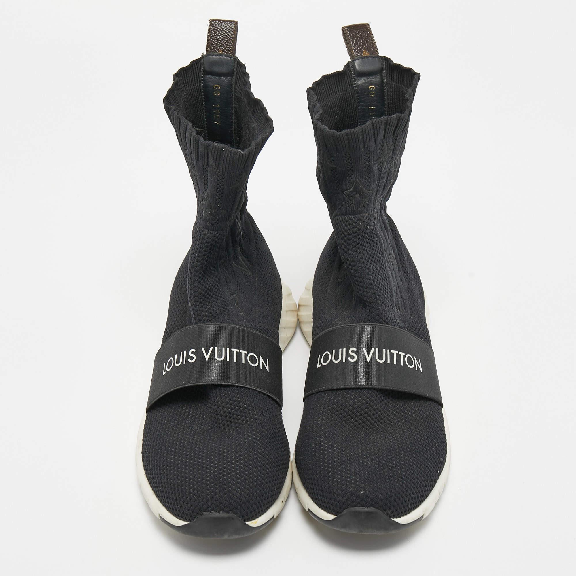 Authentic Louis Vuitton Aftergame Black Monogram Sock Sneakers Size EU 37  US 7