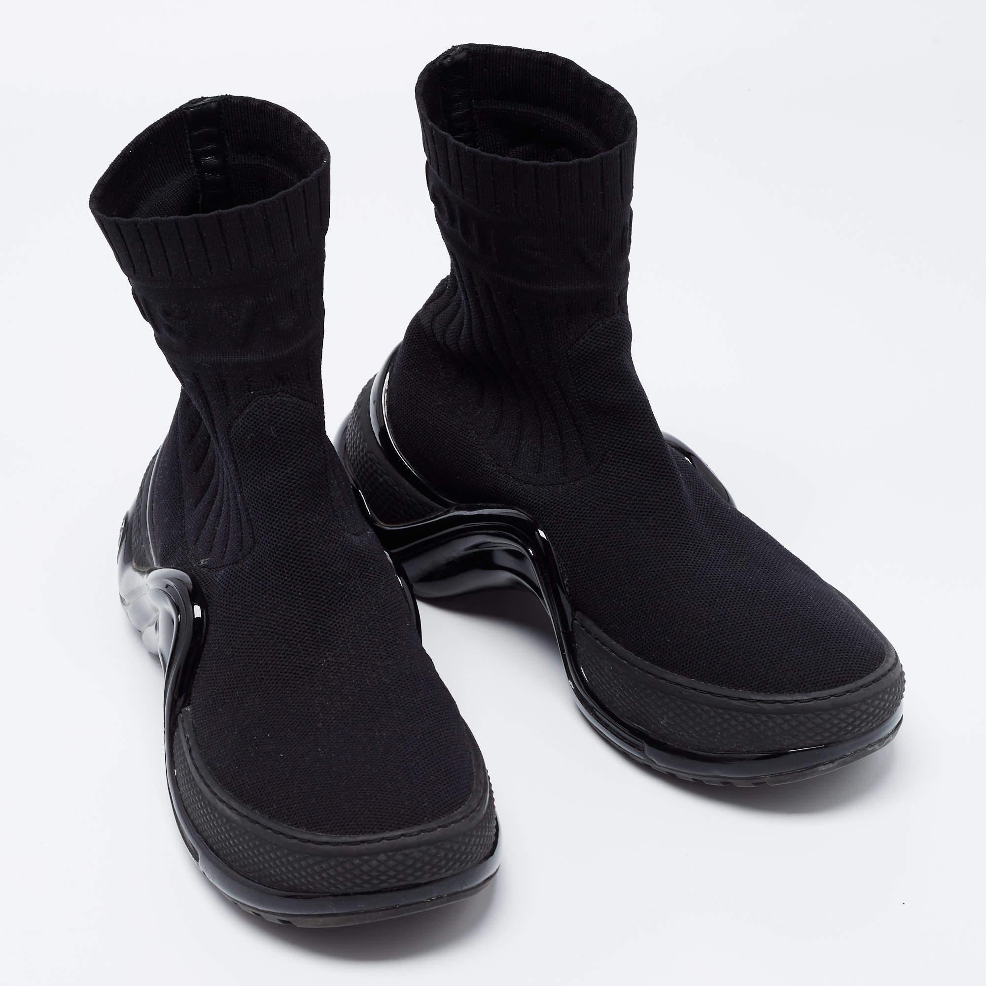 Women's Louis Vuitton Black Knit Fabric Sock Run Hight Top Sneakers Size 36.5