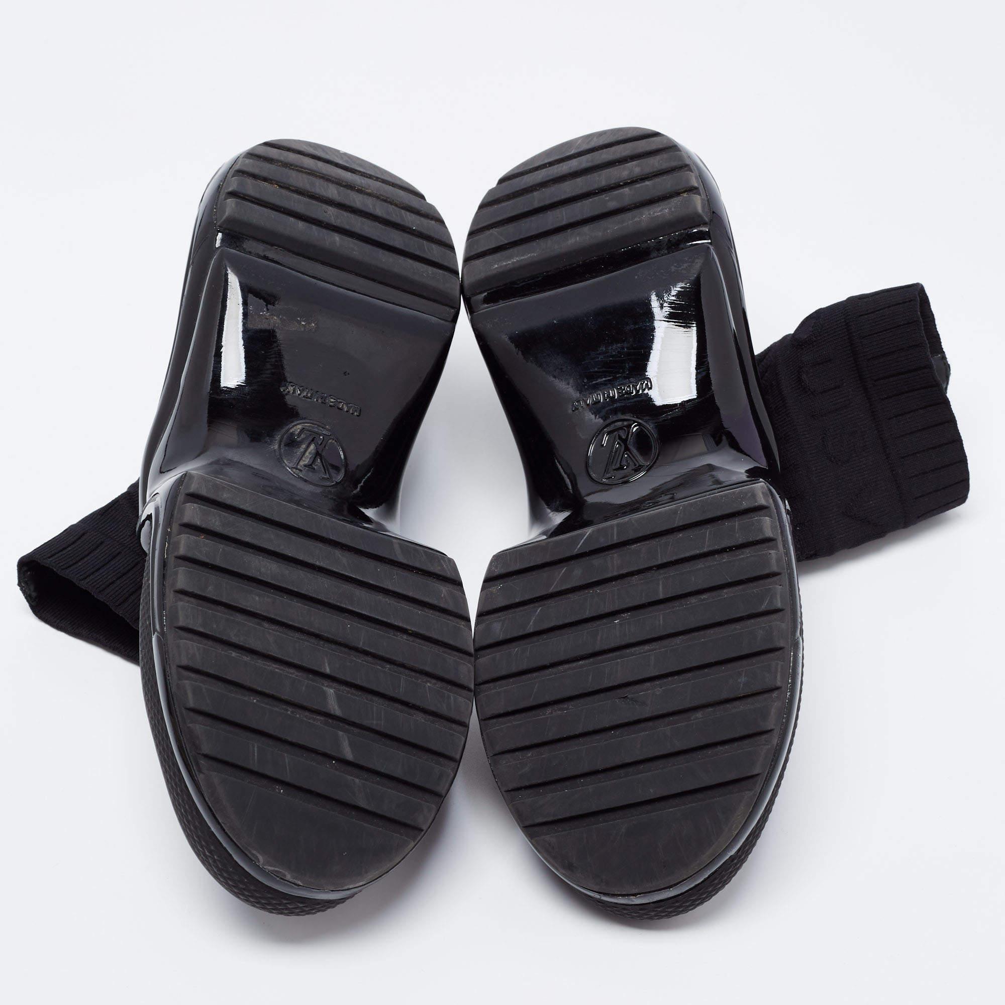 Louis Vuitton Black Knit Fabric Sock Run Hight Top Sneakers Size 36.5 4