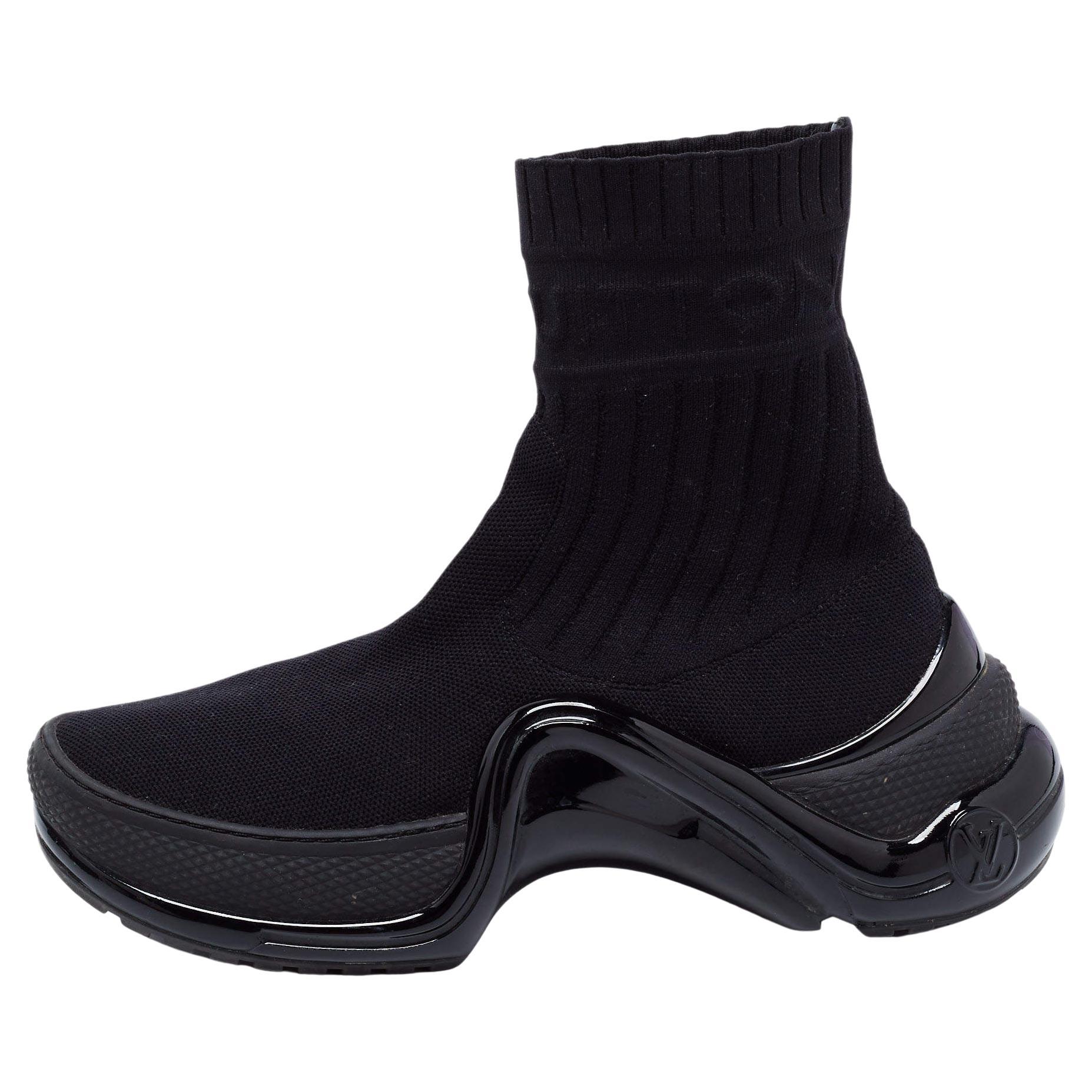 Louis Vuitton Black Knit Fabric LV Black Heart Sock Ankle Boots