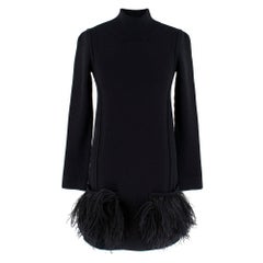 Louis Vuitton Black Knit turtleneck Dress with feathers S