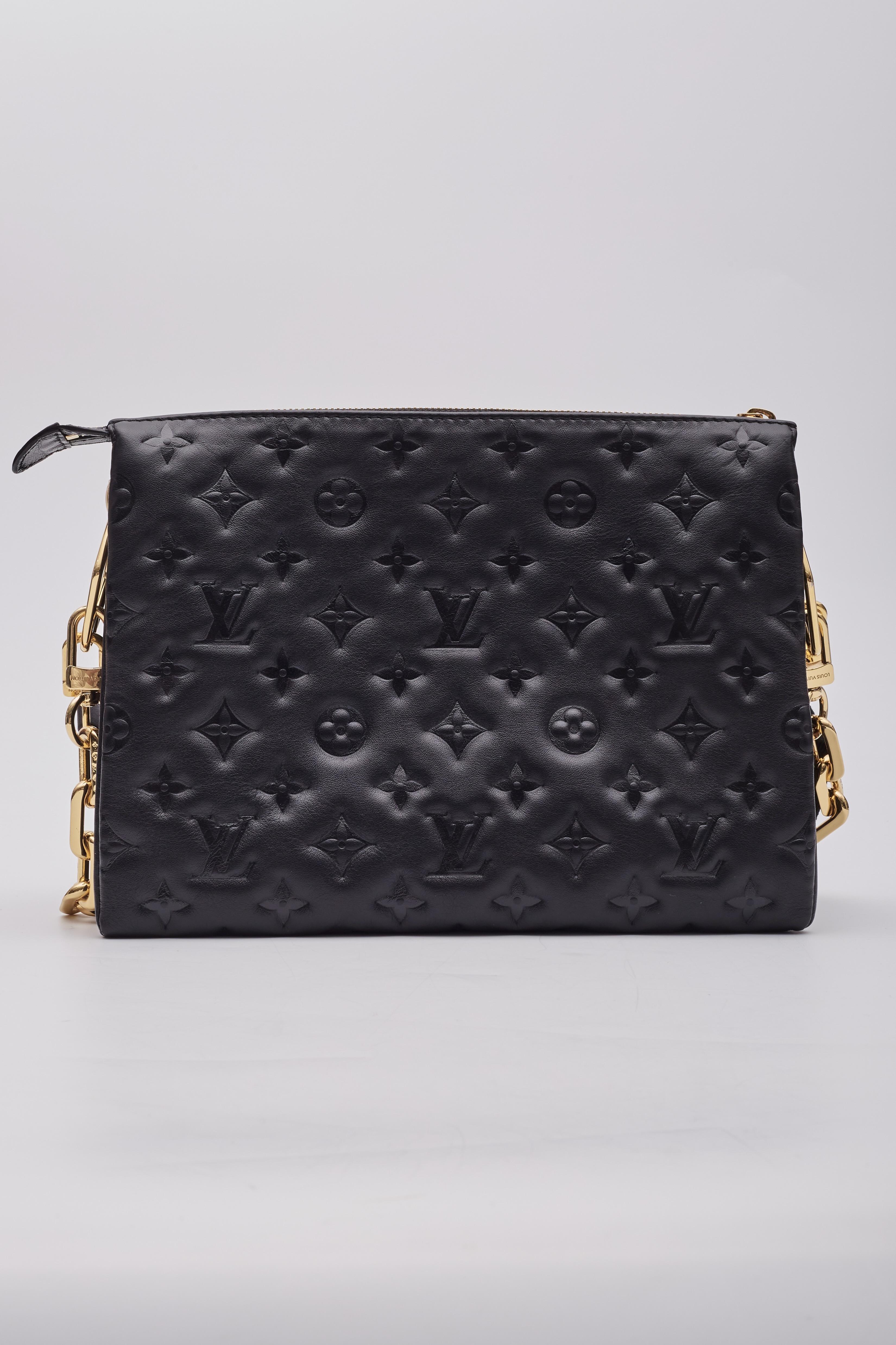 Women's Louis Vuitton Black Lambskin Embossed Monogram Coussin Pm Bag For Sale