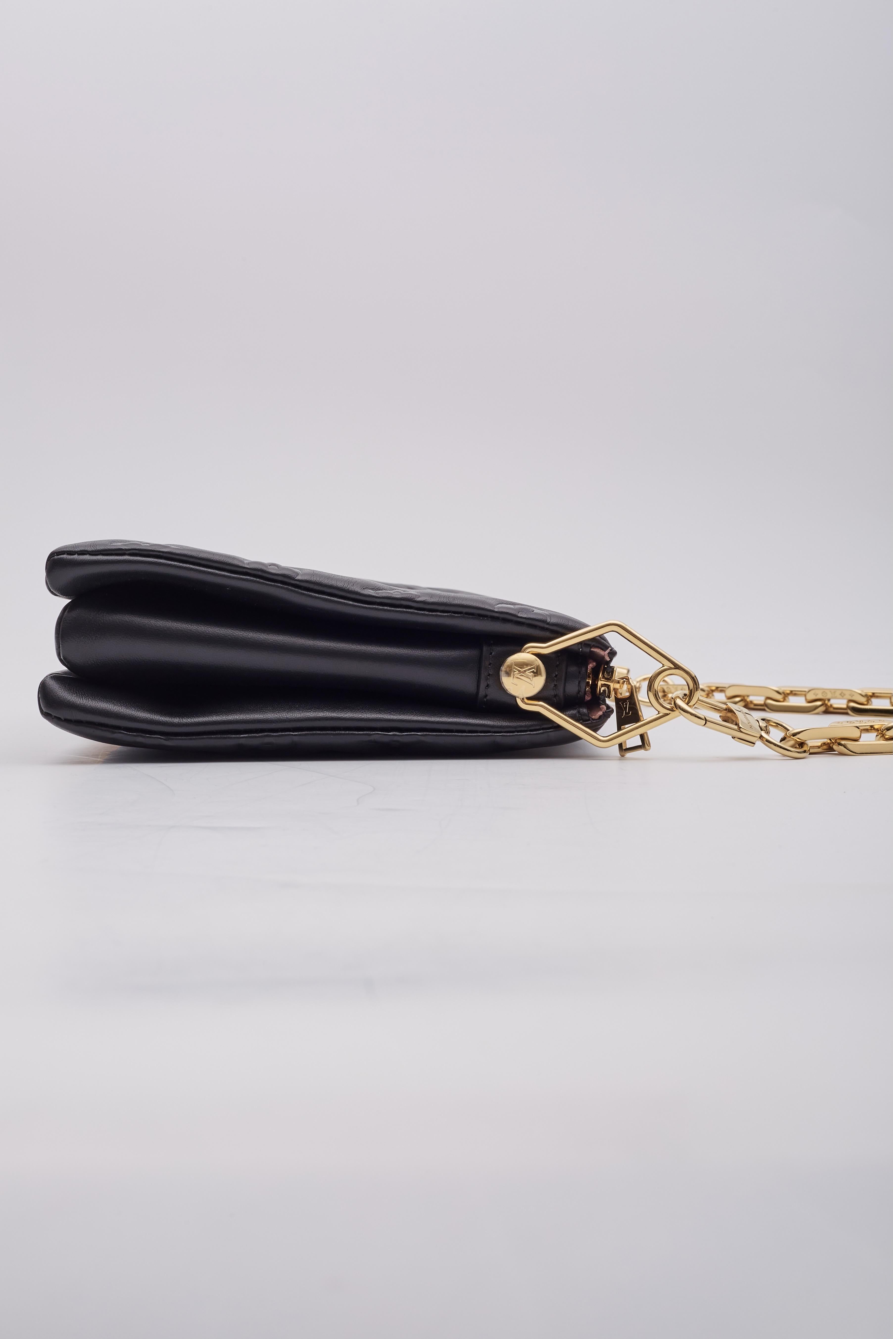 Louis Vuitton Black Lambskin Embossed Monogram Coussin Pm Bag For Sale 2