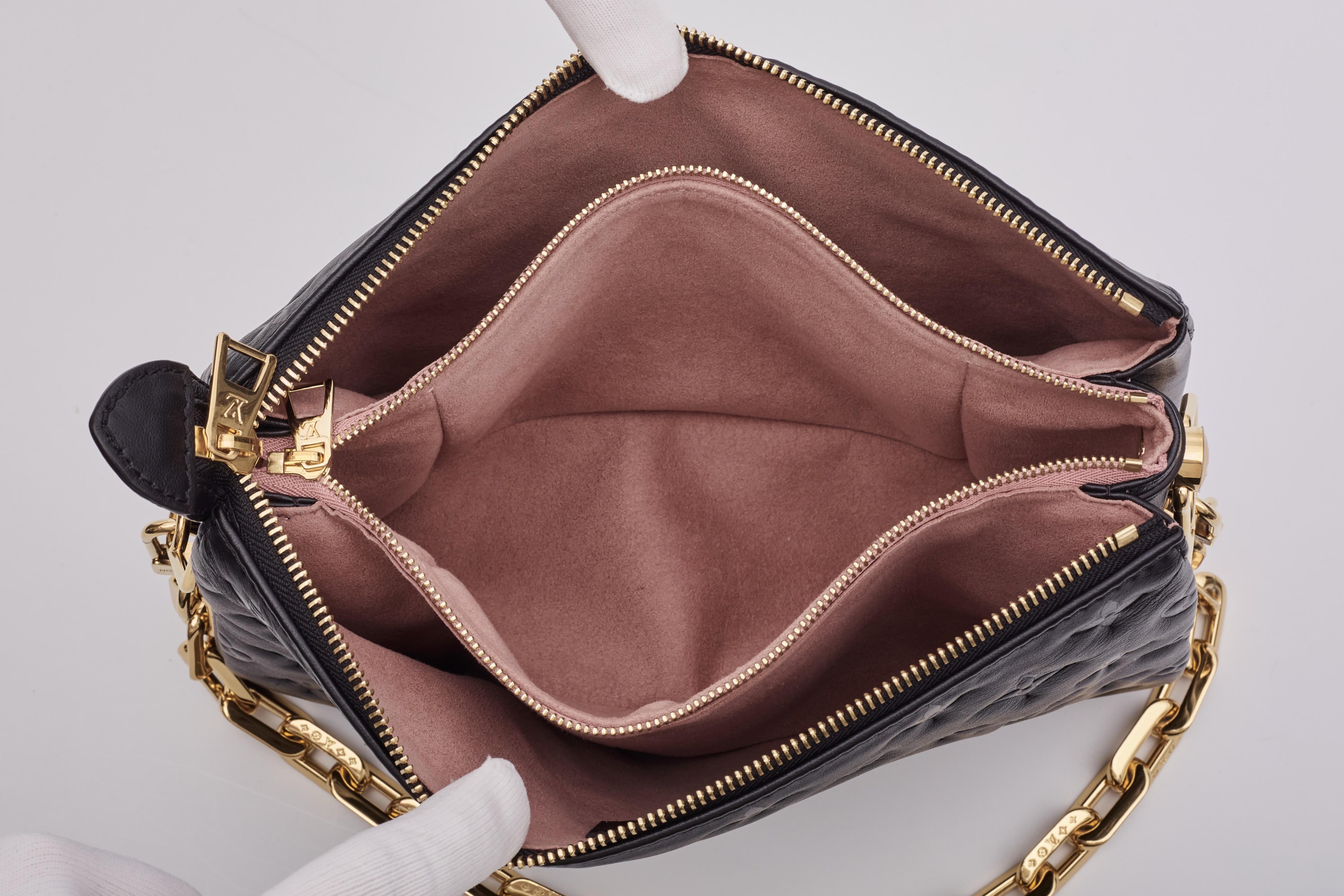 Louis Vuitton Black Lambskin Embossed Monogram Coussin Pm Bag For Sale 4