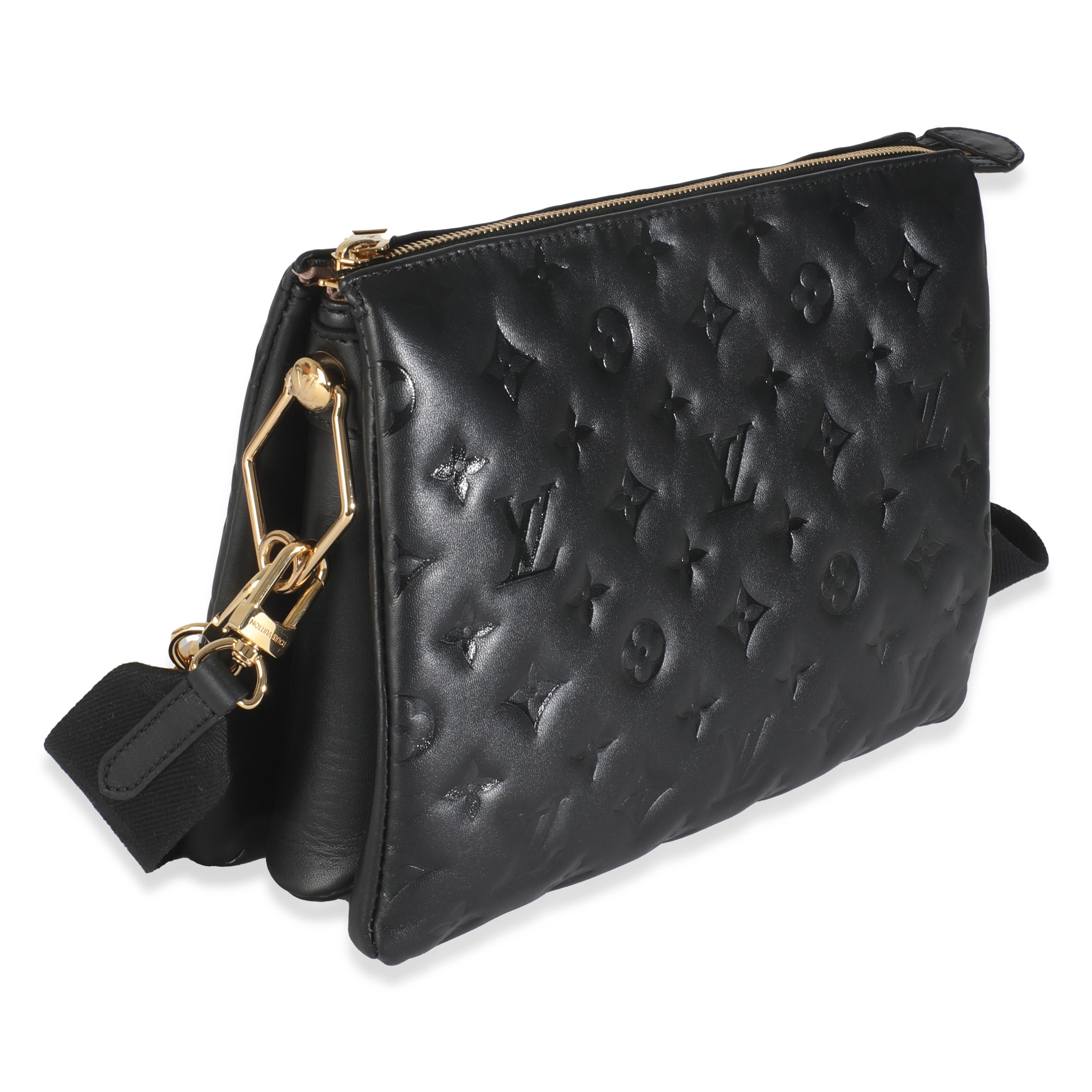 Louis Vuitton Black Lambskin Embossed Monogram Coussin PM In Excellent Condition For Sale In New York, NY