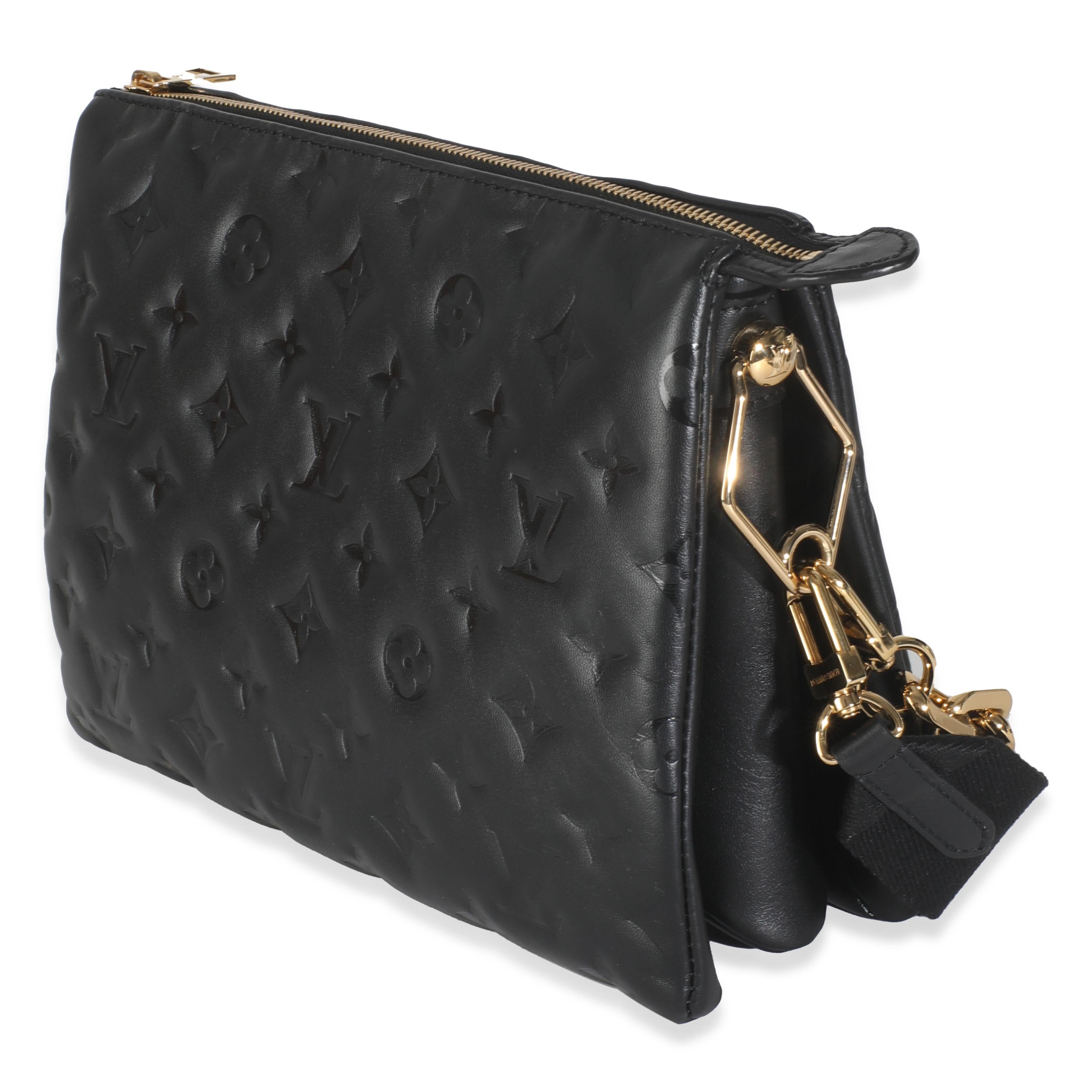Women's Louis Vuitton Black Lambskin Embossed Monogram Coussin PM For Sale