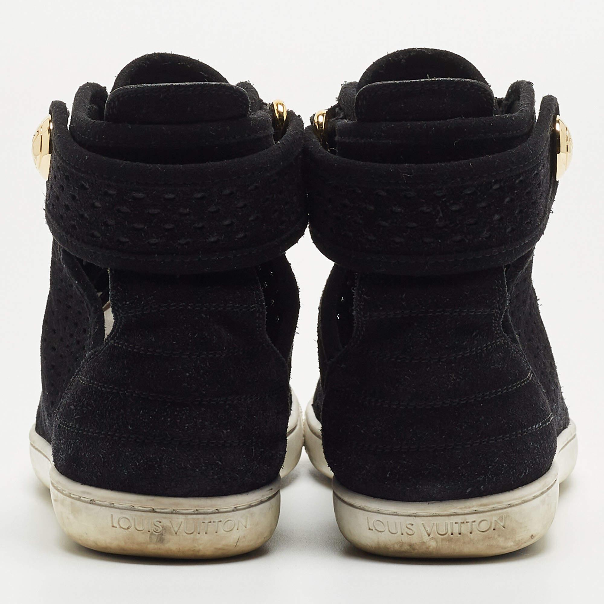 Louis Vuitton Black Laser Cut Suede High Top Sneakers Size 37 For Sale 1