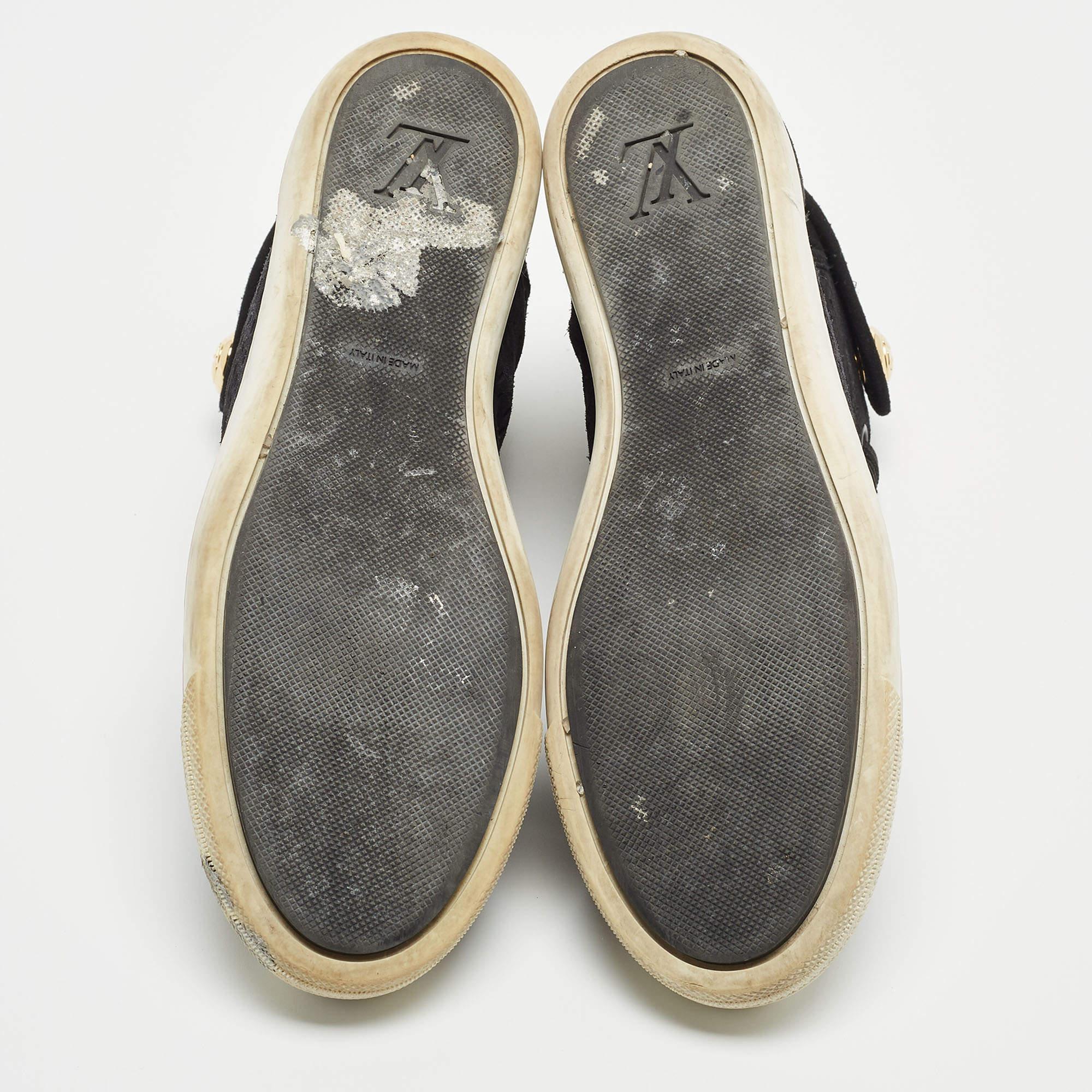 Louis Vuitton Black Laser Cut Suede High Top Sneakers Size 37 For Sale 2