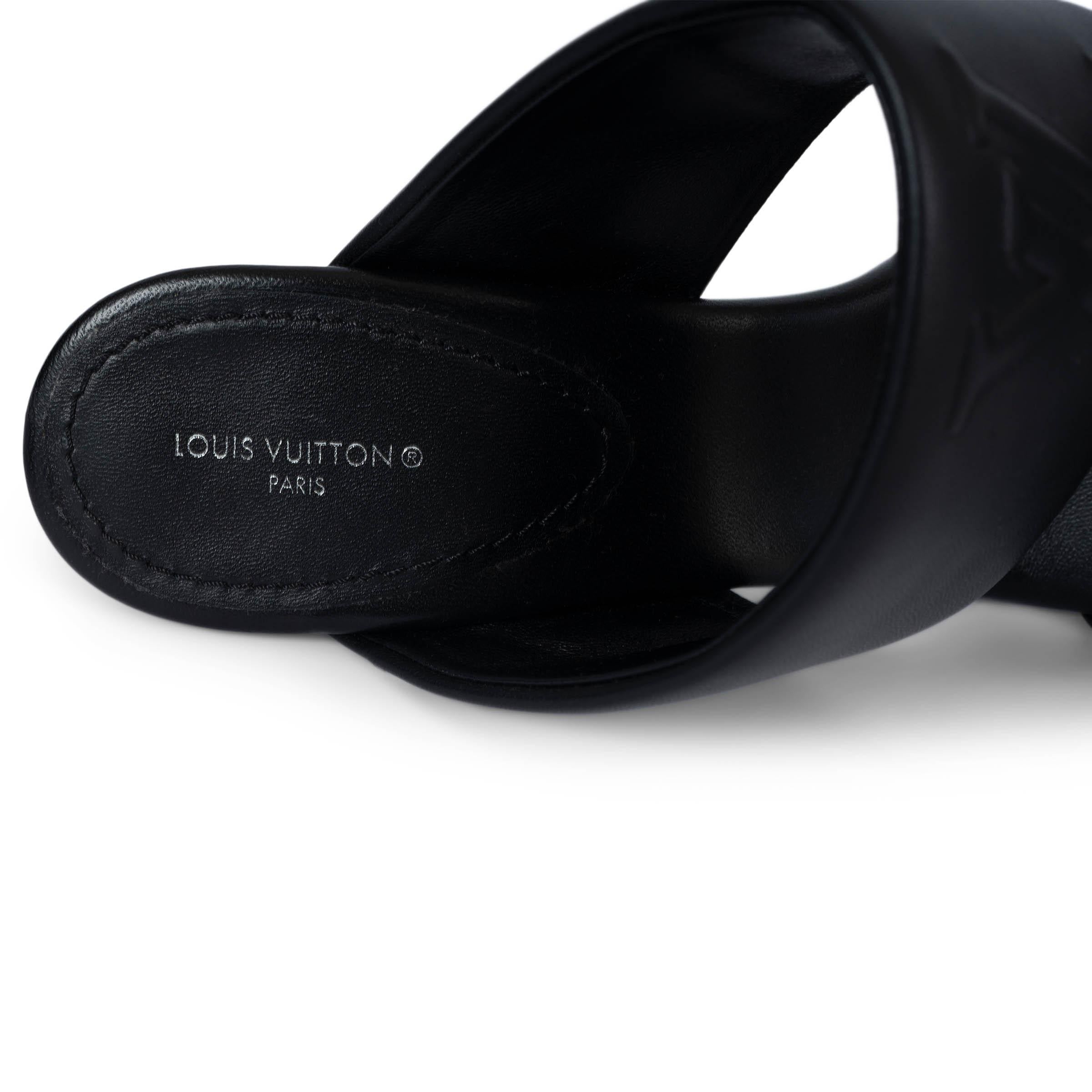 Women's LOUIS VUITTON black leather 2023 DRAPY Sandals Shoes 41 fit 40 For Sale