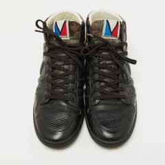 Louis Vuitton Black Leather and Calfhair Trainer High Top Sneakers Size 43