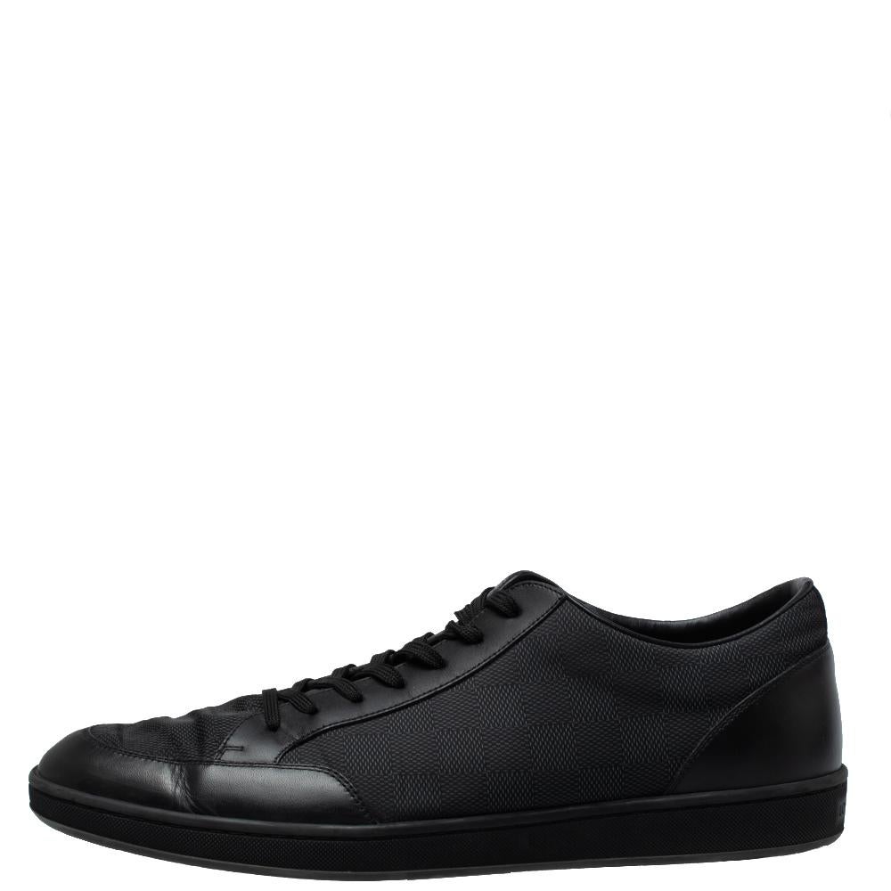 Louis Vuitton Black Leather And Canvas Low Top Sneakers Size 45 1