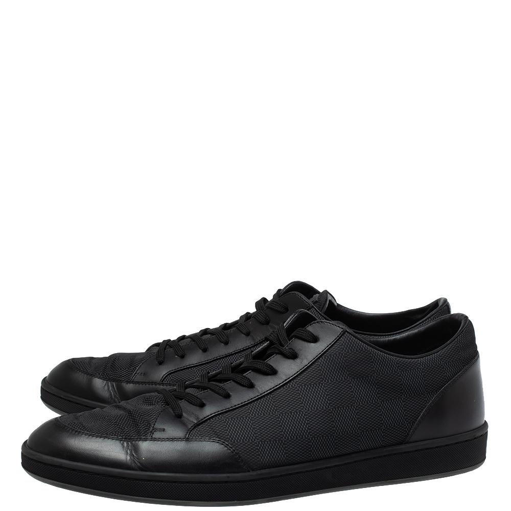 Louis Vuitton Black Leather And Canvas Low Top Sneakers Size 45 3