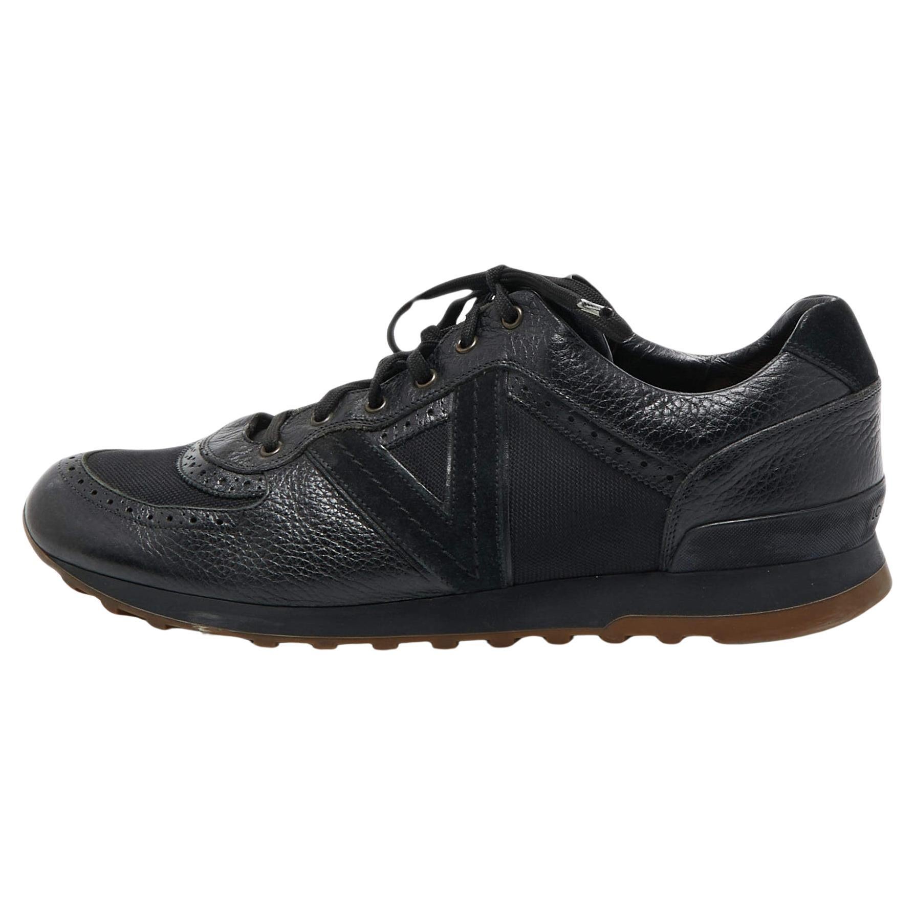 Louis Vuitton Black Leather and Canvas Low Top Sneakers Size 45 For Sale