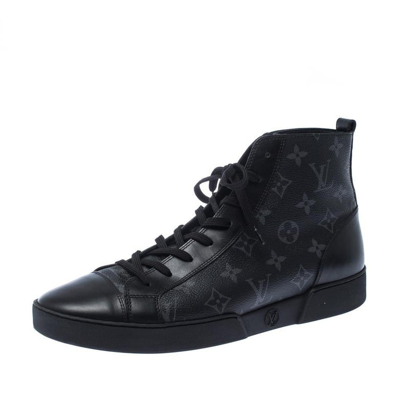 Louis Vuitton Black Leather And Canvas Match Up High Top Sneakers Size ...