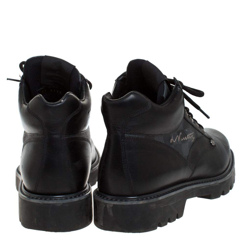 Louis Vuitton Black Leather And Damier Ebene Canvas Oberkampf High Top Boots Siz 1