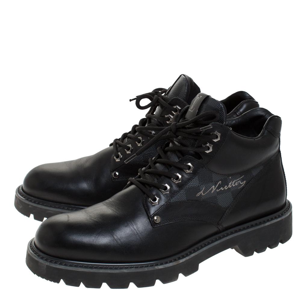Louis Vuitton Black Leather And Damier Ebene Canvas Oberkampf High Top Boots Siz 3