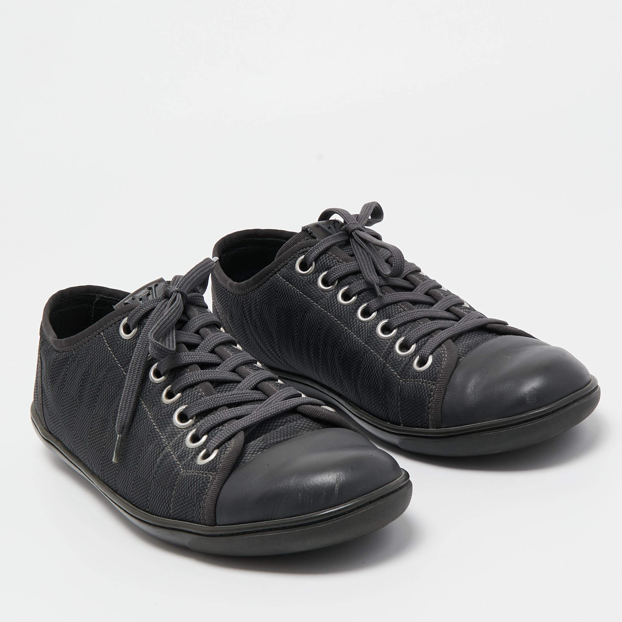 Men's Louis Vuitton Black Leather and Damier Ebene Neoprene Low Top Sneakers Size 42