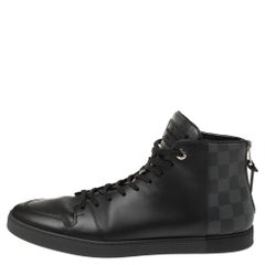 Louis Vuitton Black Leather and Damier Graphite Canvas High Top Sneaker Size42.5