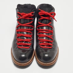 Louis Vuitton Black Leather and Fabric Oberkampf Boots Size 43