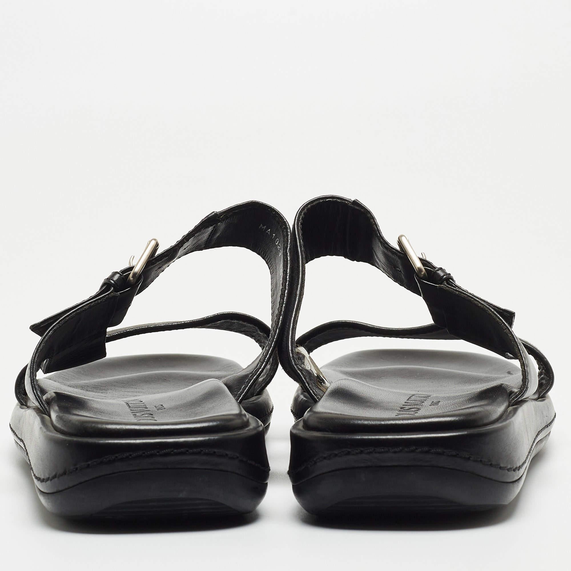 Louis Vuitton Black Leather and Logo Canvas Slide Sandals For Sale 2