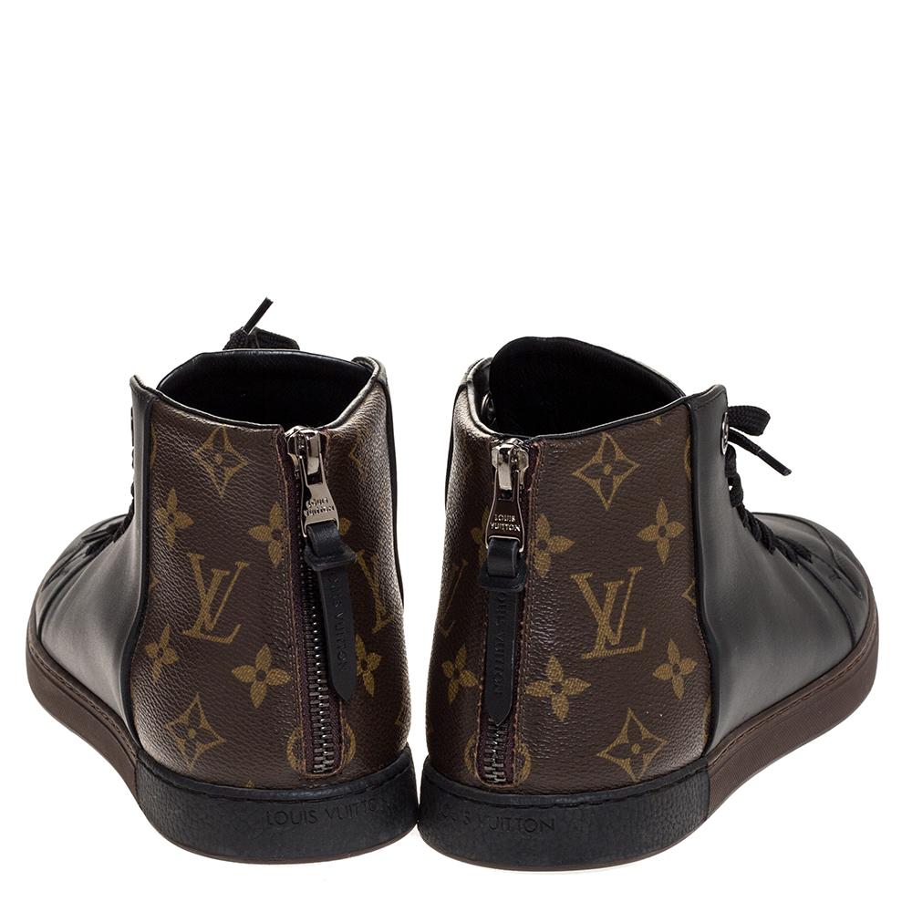 Louis Vuitton Black Leather And Monogram Canvas High Top Sneakers Size 40 2