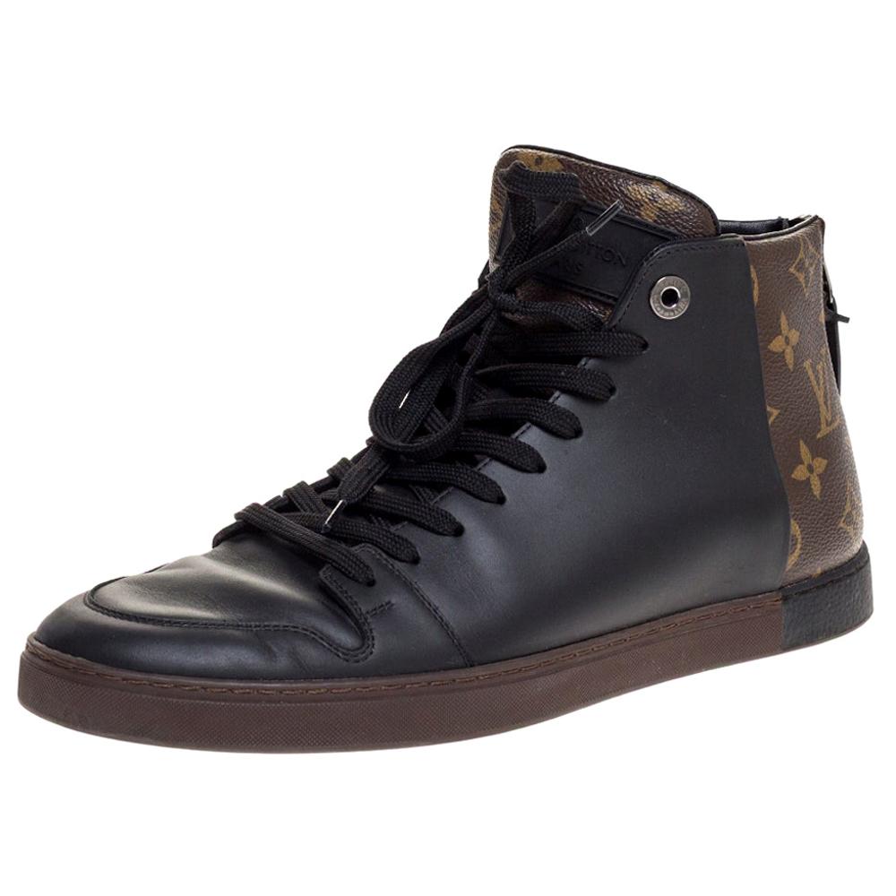 Louis Vuitton Black Leather And Monogram Canvas High Top Sneakers Size 40