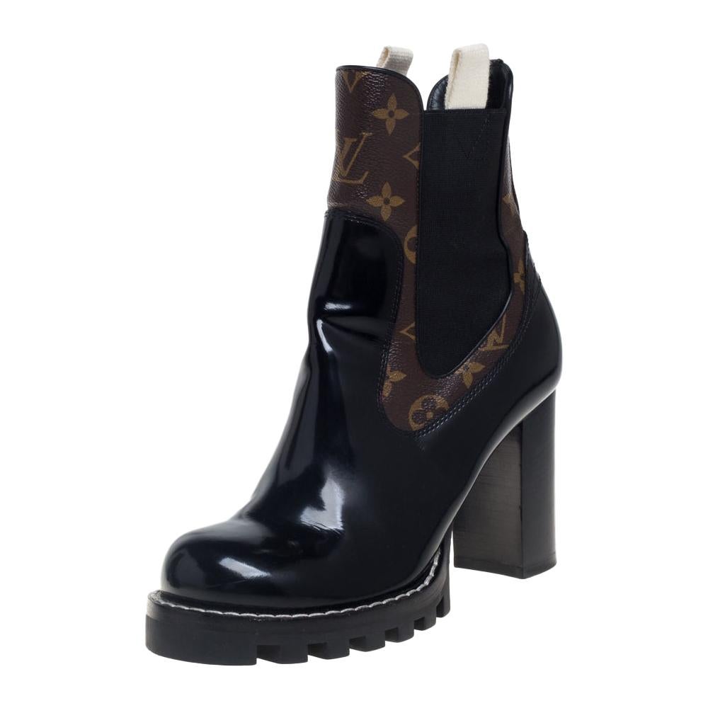 Louis Vuitton Black Leather And Monogram Canvas Limitless Ankle Boots Size  38.5 at 1stDibs