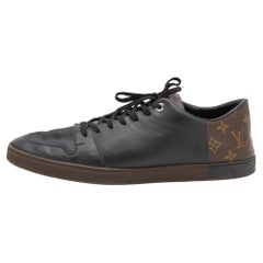 Louis Vuitton Black Leather And Monogram Canvas Line Up Low Top Sneakers Size 46