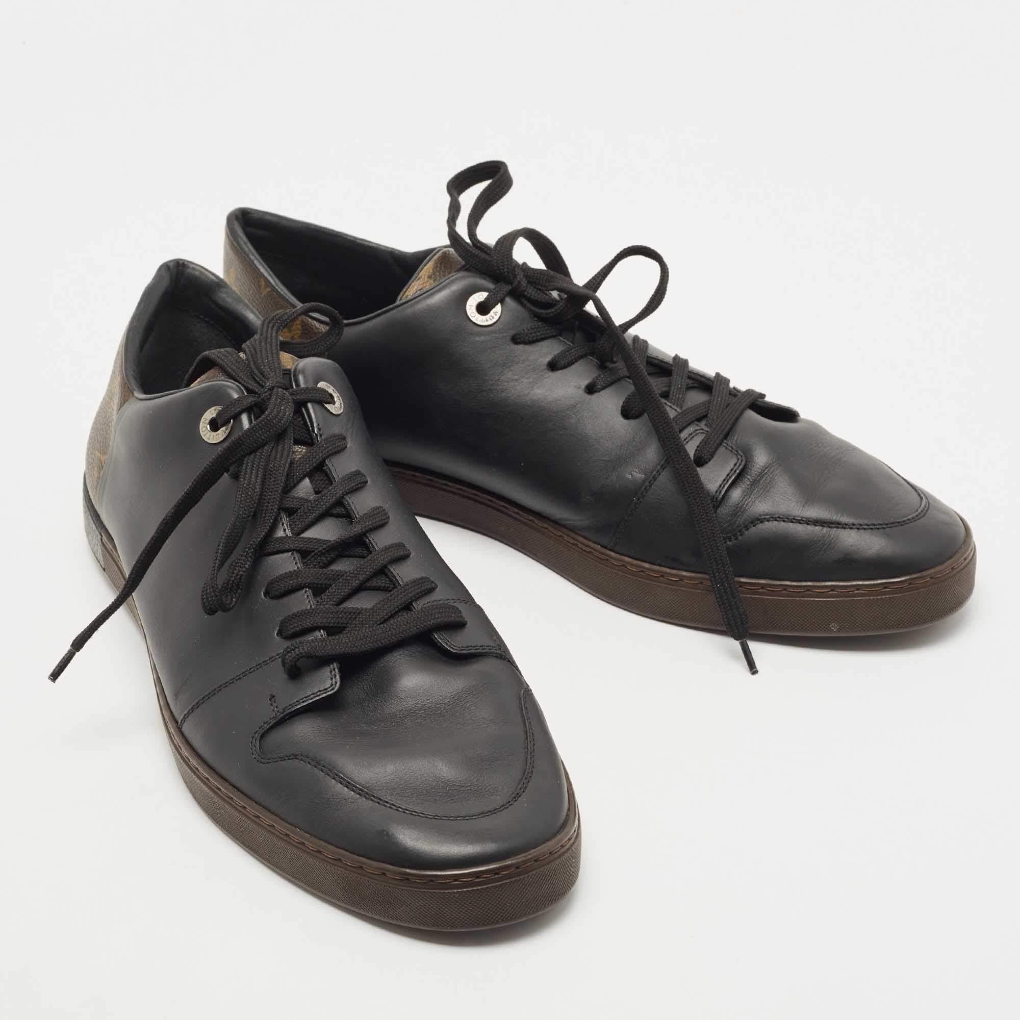 Louis Vuitton Black Leather and Monogram Canvas Line Up Sneakers Size 43 1