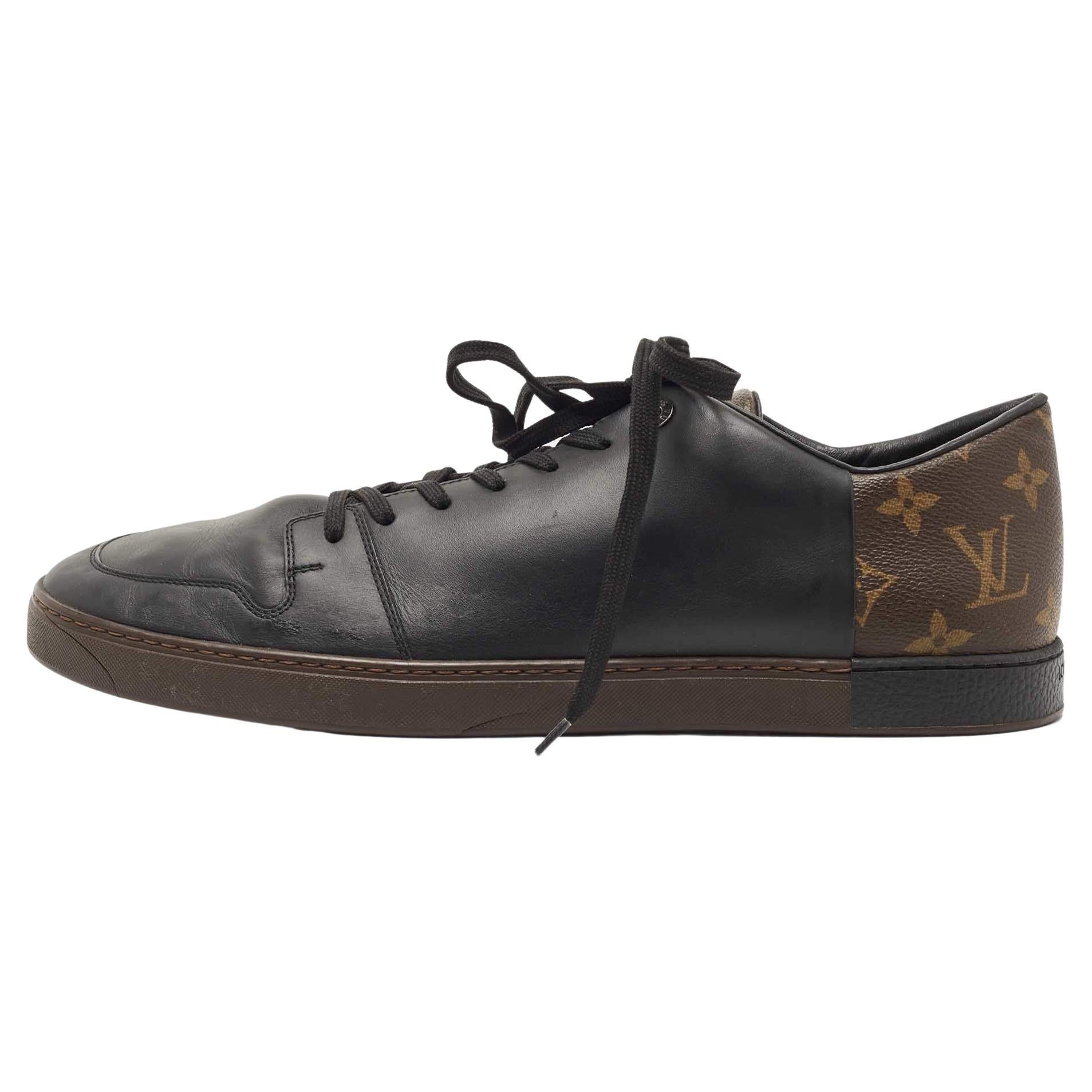 Louis Vuitton Black Leather and Monogram Canvas Line Up Sneakers Size 43