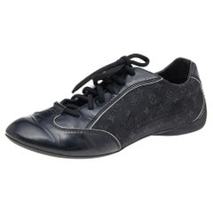 Louis Vuitton Black Leather and Monogram Canvas Low Top Sneakers Size 38