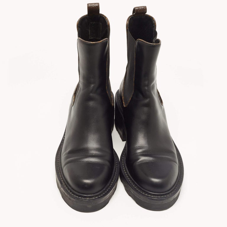 Louis Vuitton Black Leather and Monogram Canvas LV Beaubourg Boots