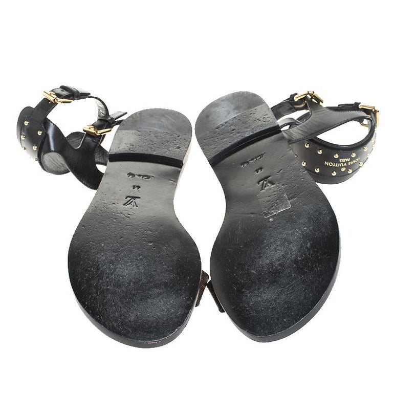 Louis Vuitton Black/Brown Studded Leather And Monogram Canvas Nomad  Slingback Sandals Size 41