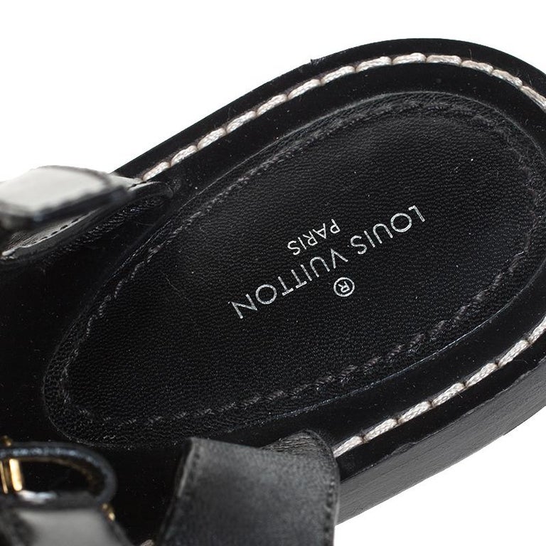 Louis Vuitton Black Leather And Monogram Canvas Nomad Ankle Strap Flats  Size 41 Louis Vuitton
