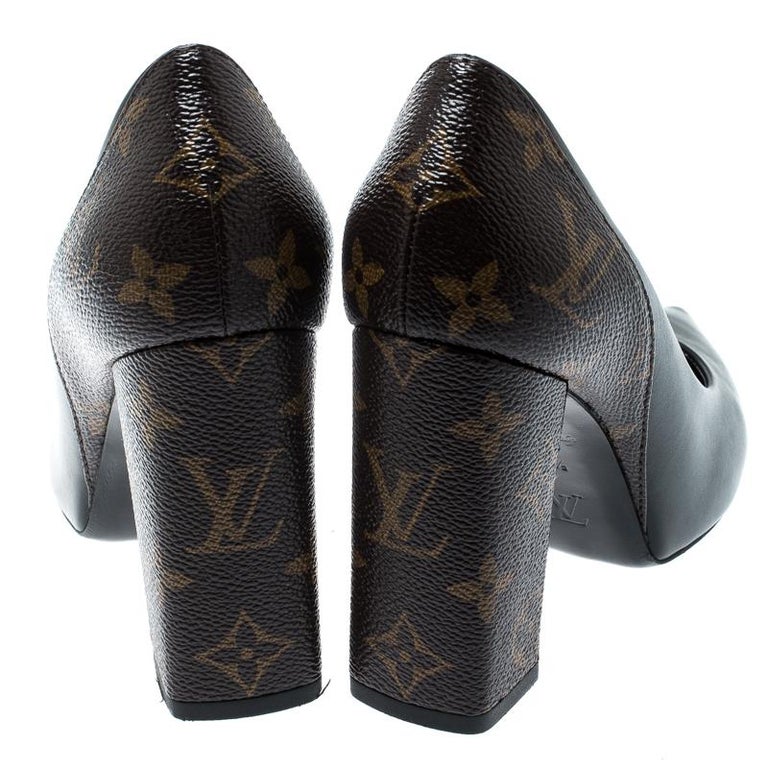 Louis Vuitton Black Leather And Monogram Canvas Rodeo Queen Pumps Size
