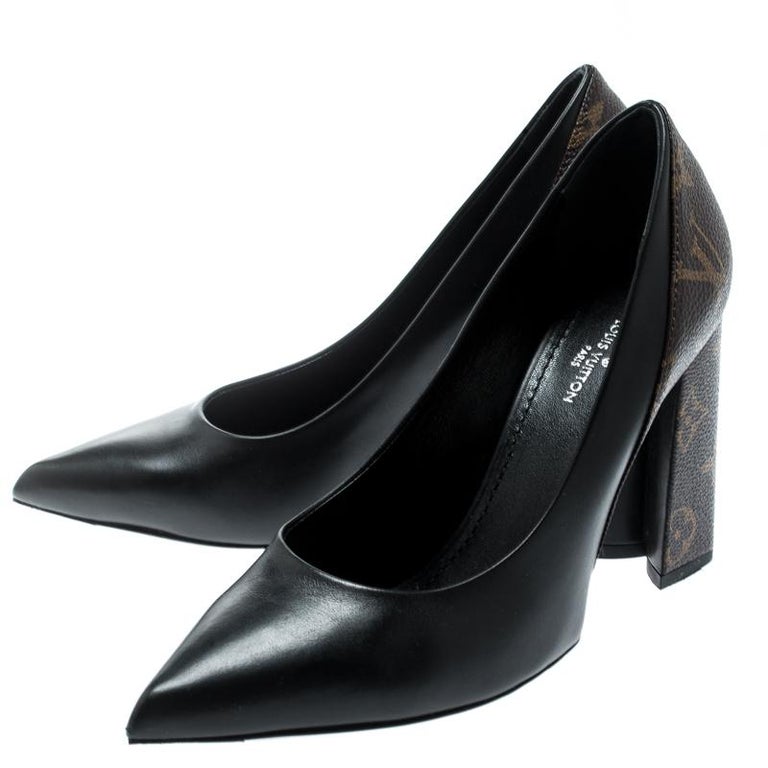 Louis Vuitton Black Leather And Monogram Canvas Rodeo Queen Pumps Size