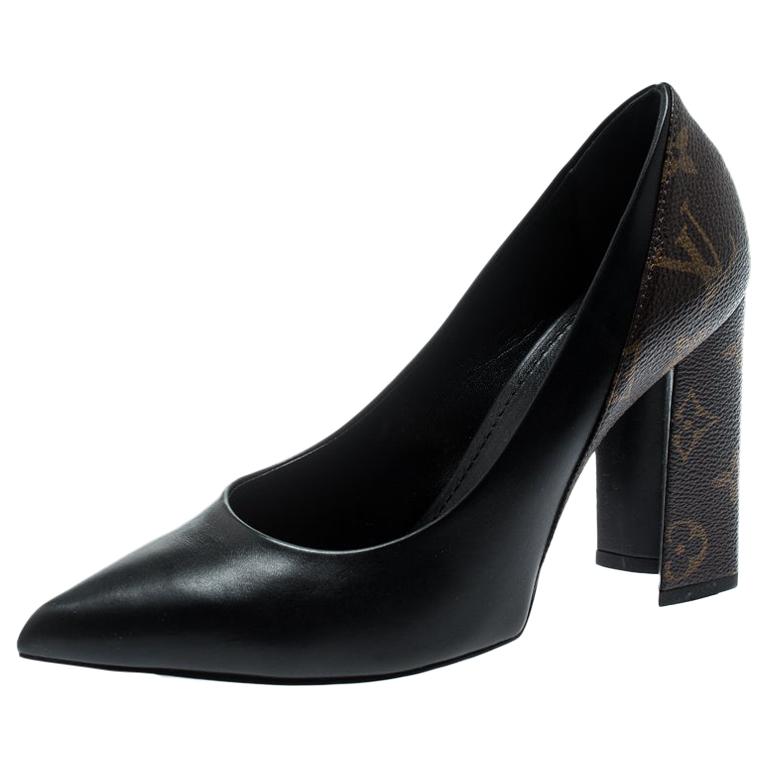 Louis Vuitton Black Leather And Monogram Canvas Rodeo Queen Pumps Size